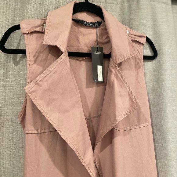 NWT Mauve Sleeveless Collar Long Open Front Vest Cardigans/ Coat With Pockets - Picture 4 of 4